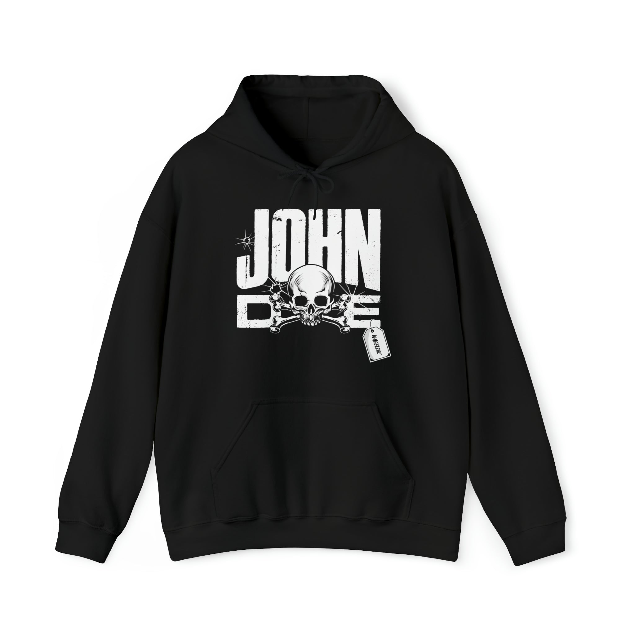Plush, warm and comfortable long sleeve hoodie sweatshirt for men featuring a unique skull and crossbones John Doe graphic.